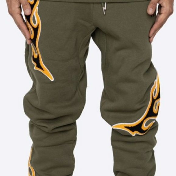 Olive NU Flame Sweatpants - Picture 1 of 3